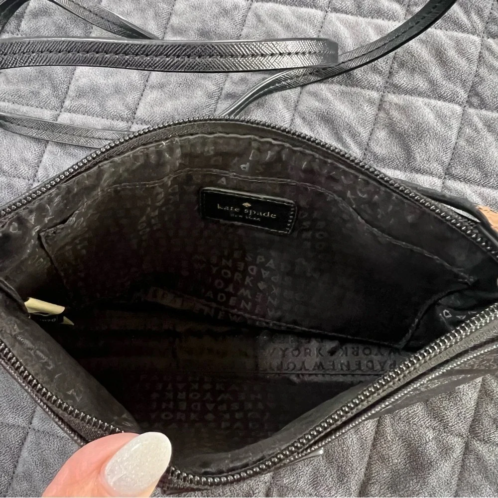 Kate Spade Crossbody Purse Bag Black Shimmery Sparkle Stripe Small Rectangle